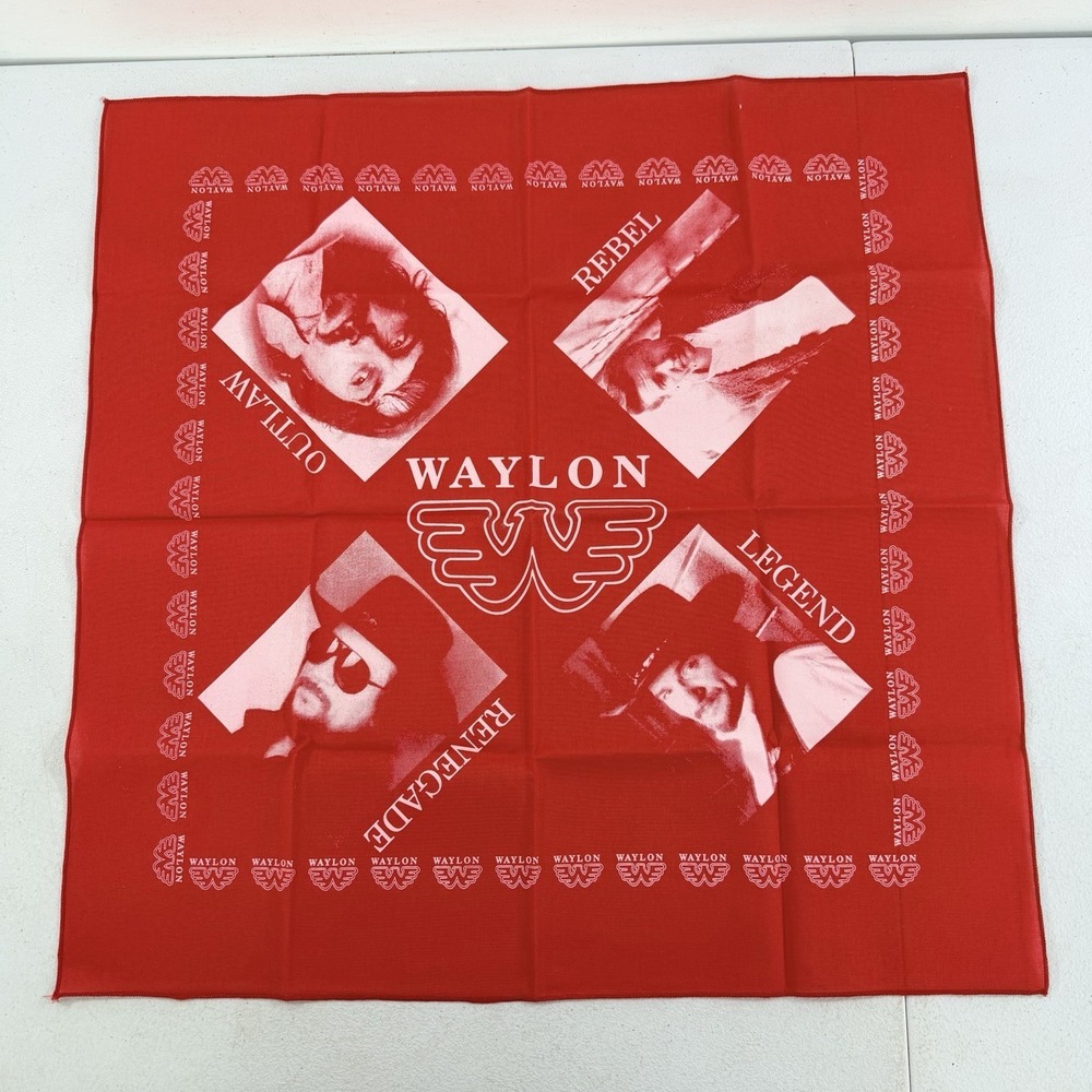 Vintage Waylon Jennings Bandana Rebel Renegade Legend Outlaw Red Country Music